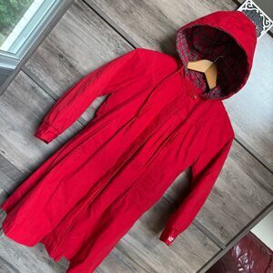 London Fog 7 Red Hooded Jacket Fleece Lined Classic Preppy Luxury Vintage Style